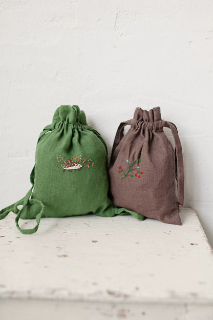 Linen Kids Backpack - Embroidered Animal Daypack, 2 Sizes