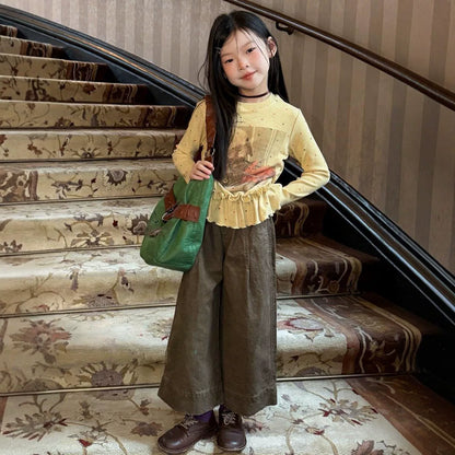 Girls Polka-Dot Ruffle-Hem Top & Straight Pants Set - Sweet Autumn Two-Piece