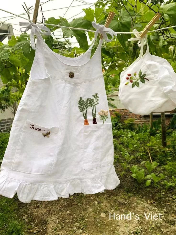 Nordic Linen Sundress - Embroidered Forest-Girl Slip Dress