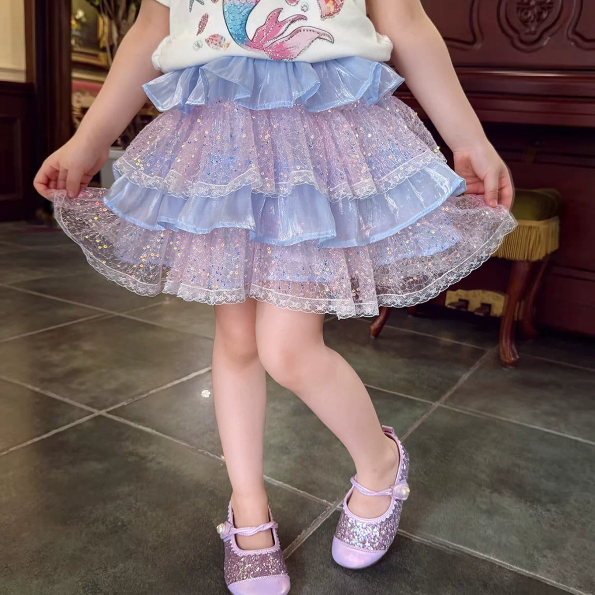 Girls Cartoon Tee & Cake Skirt Set - Sweet Summer Mix & Match