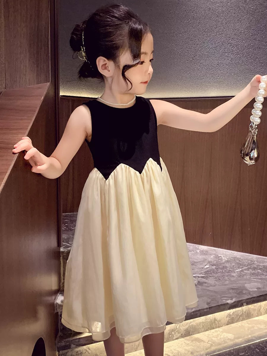 Girls Sleeveless Princess Dress - Elegant Sundress in Apricot