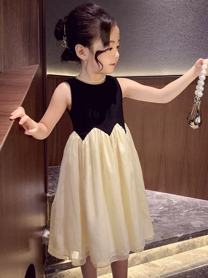 Girls Sleeveless Princess Dress - Elegant Sundress in Apricot