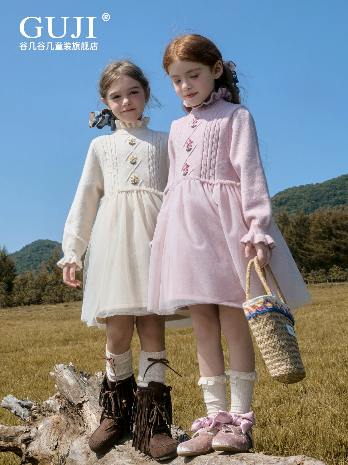 Girls Half-High-Neck Tulle Dress - Cosy Winter Princess Gown