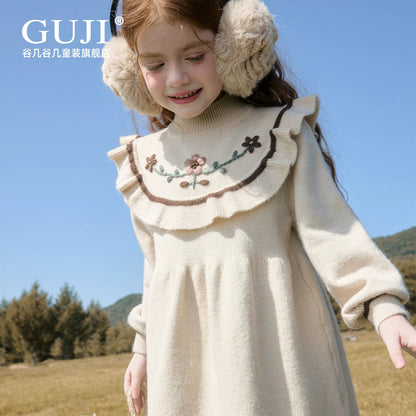 Girls Preppy Sweater Dress - Sweet Long-Sleeve Knit Midi