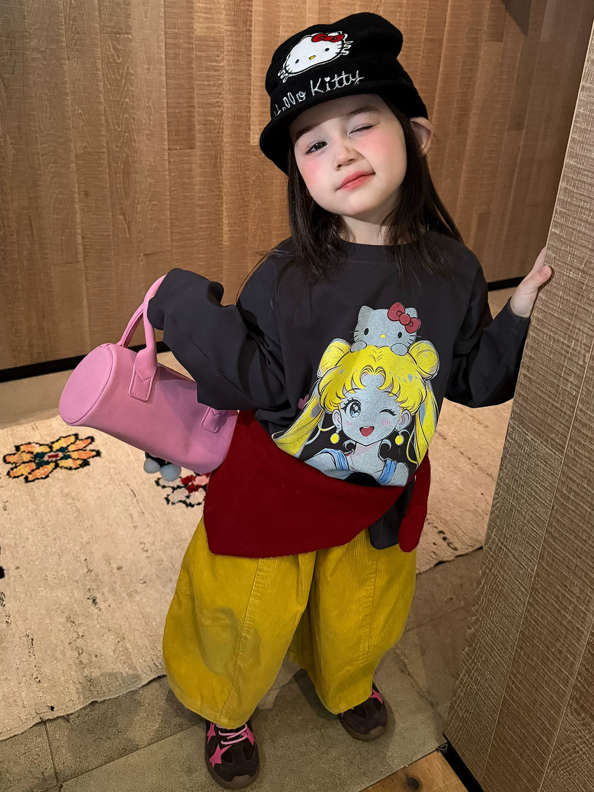 Girls Cartoon Tee & Corduroy Pants Set - Cosy Autumn Two-Piece