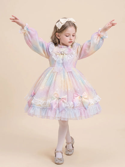 Girls Long-Sleeve Lolita Dress - Puffy Tulle Princess Dress in Pink