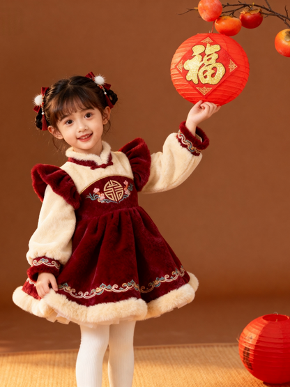 Girls Flutter-Sleeve New-Year Lolita Dress - Fuzzy Puffy Birthday Princess Gown