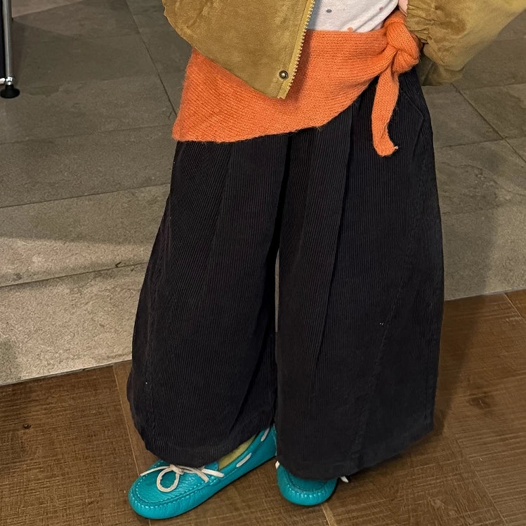 Girls Stand-Collar Suede Zip Jacket & Corduroy Pants Set - Korean Autumn Separates