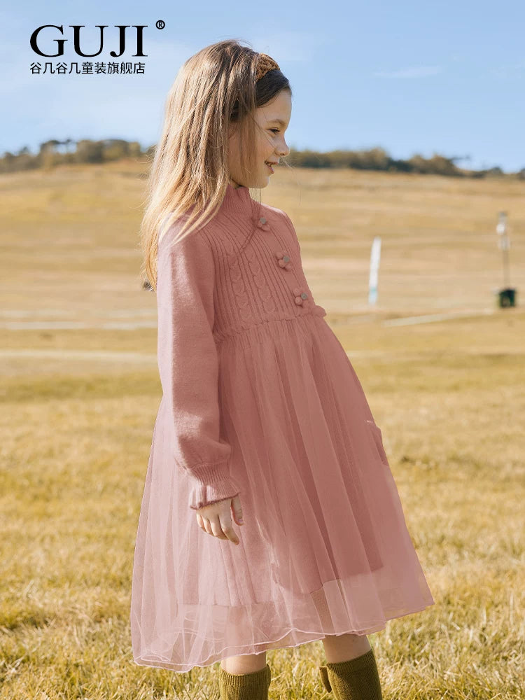 Girls Winter Tulle Princess Dress - Puffy Knit-Top Gown