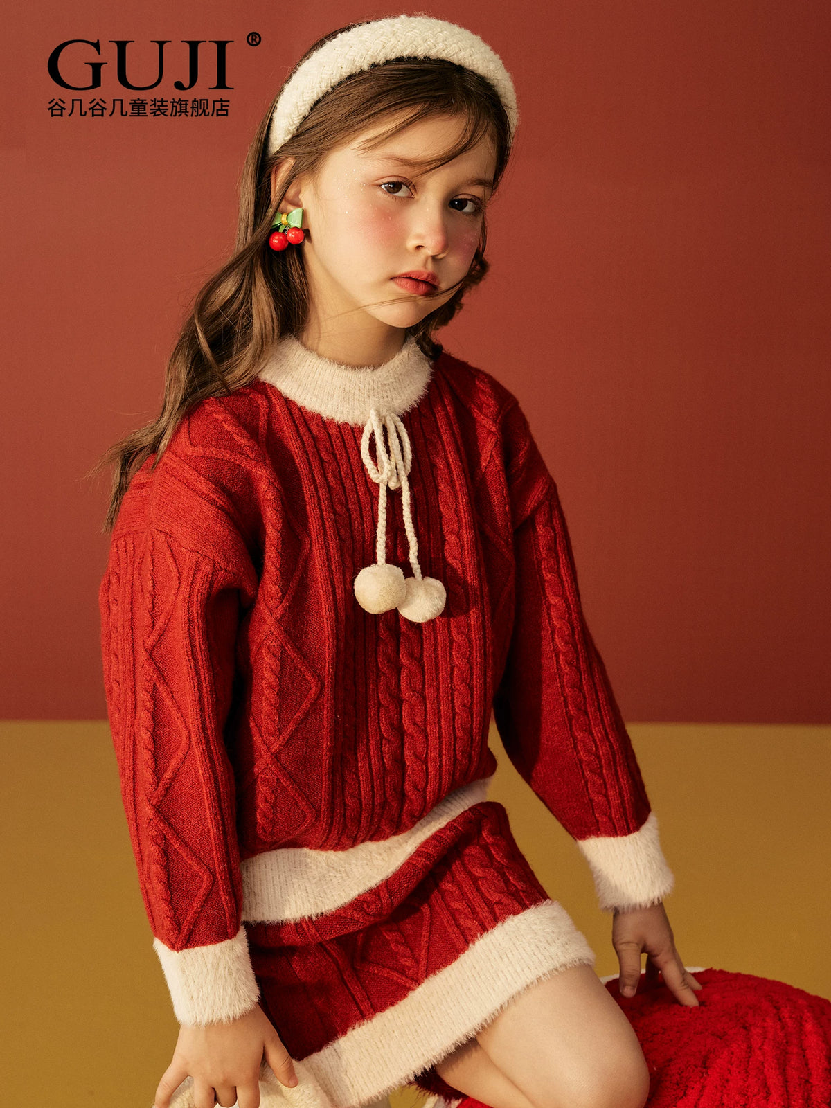 Girls Scarlet Sweater & Skirt Set - Thick Knit Holiday Two-Piece