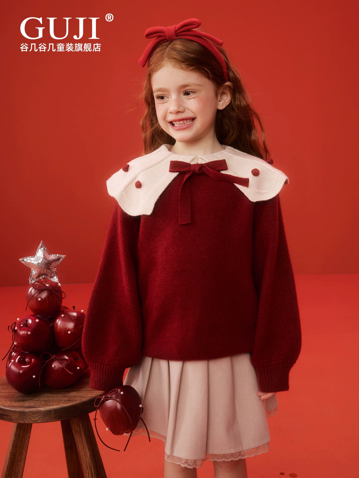 Girls Christmas Collared Sweater - Red Princess Knit Cardigan