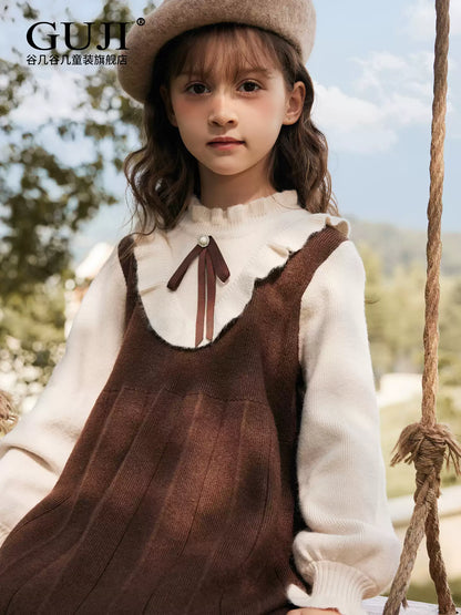 Girls Thick Knit Sweater Dress - Preppy Princess Autumn Winter