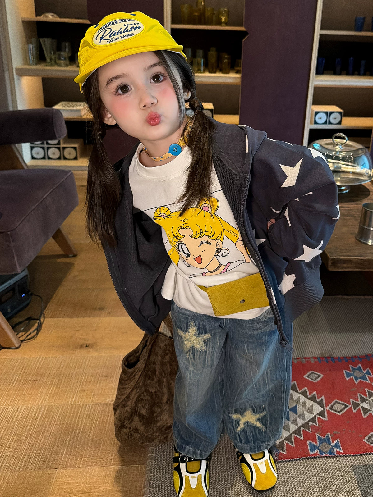 Girls Star Print Hooded Zip Cardigan, Tee & Jeans Set - Autumn Separates