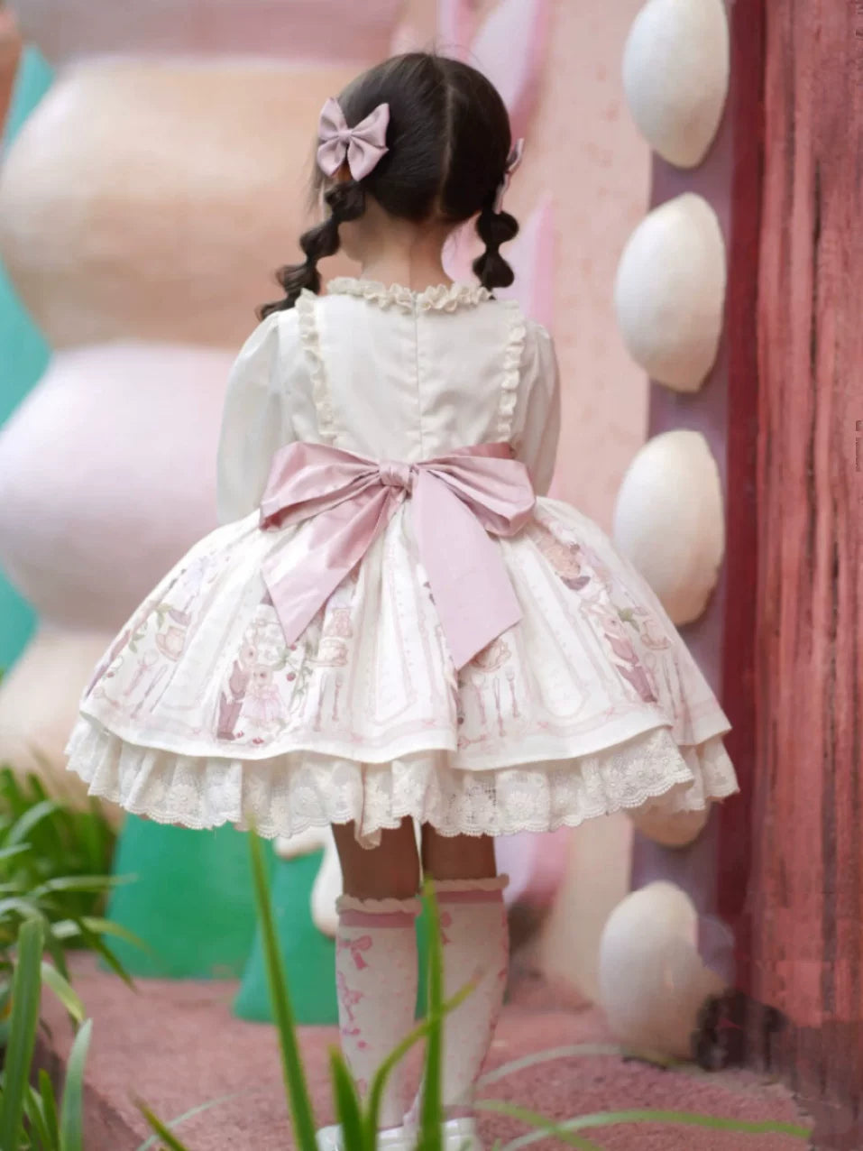 Girls Teddy-Bear Lolita Dress - Fleece-Lined Cosy Birthday Princess Gown