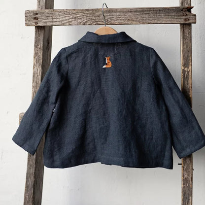 Girls Nordic Linen Shirt & Pants Set - Blue & Brown Autumn