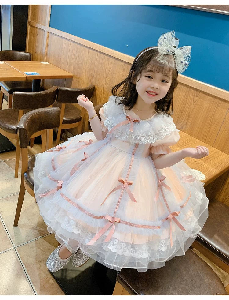 Girls Summer Lolita Princess Dress - Pink Puff Gown (Runs Small)