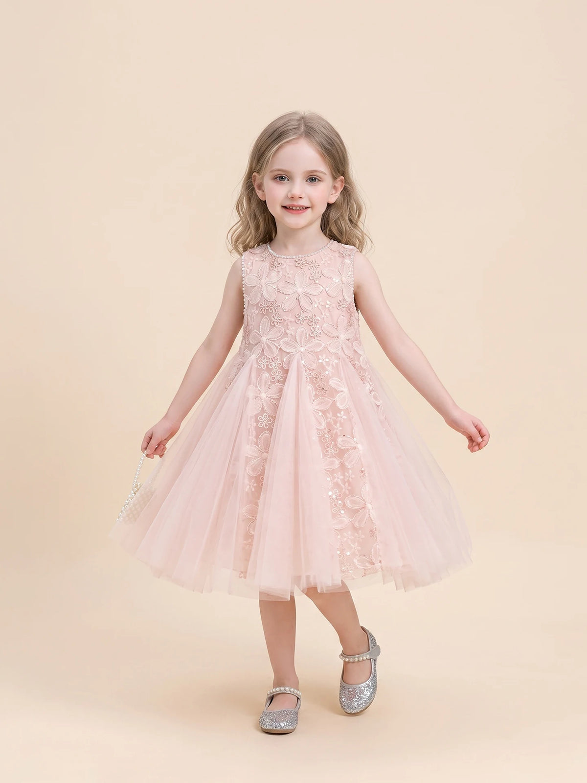 Girls Sleeveless Lace Princess Dress - Premium Puffy Tulle Jumper