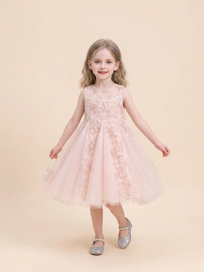 Girls Sleeveless Lace Princess Dress - Premium Puffy Tulle Jumper