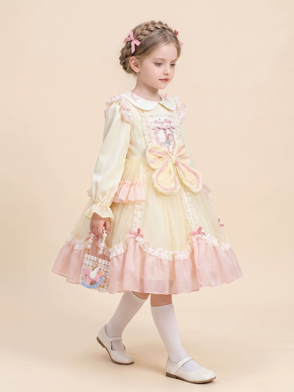 Girls Doll-Collar Lolita Cake Dress - Layered Tulle Princess Dress