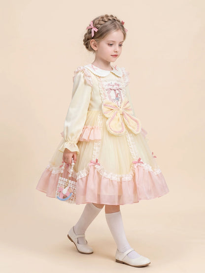 Girls Doll-Collar Lolita Cake Dress - Layered Tulle Princess Dress