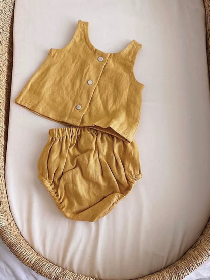 Belgian Pure Linen Baby Set - Sleeveless Romper & Bubble Pants