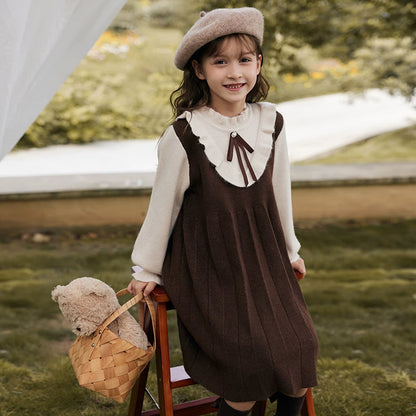 Girls Thick Knit Sweater Dress - Preppy Princess Autumn Winter