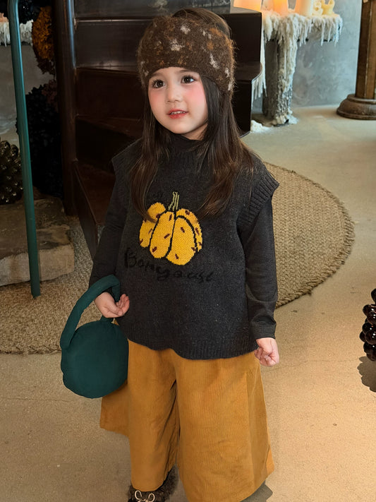 Girls Knit Vest, Base Layer & Wide-Leg Pants Set - Cosy Autumn
