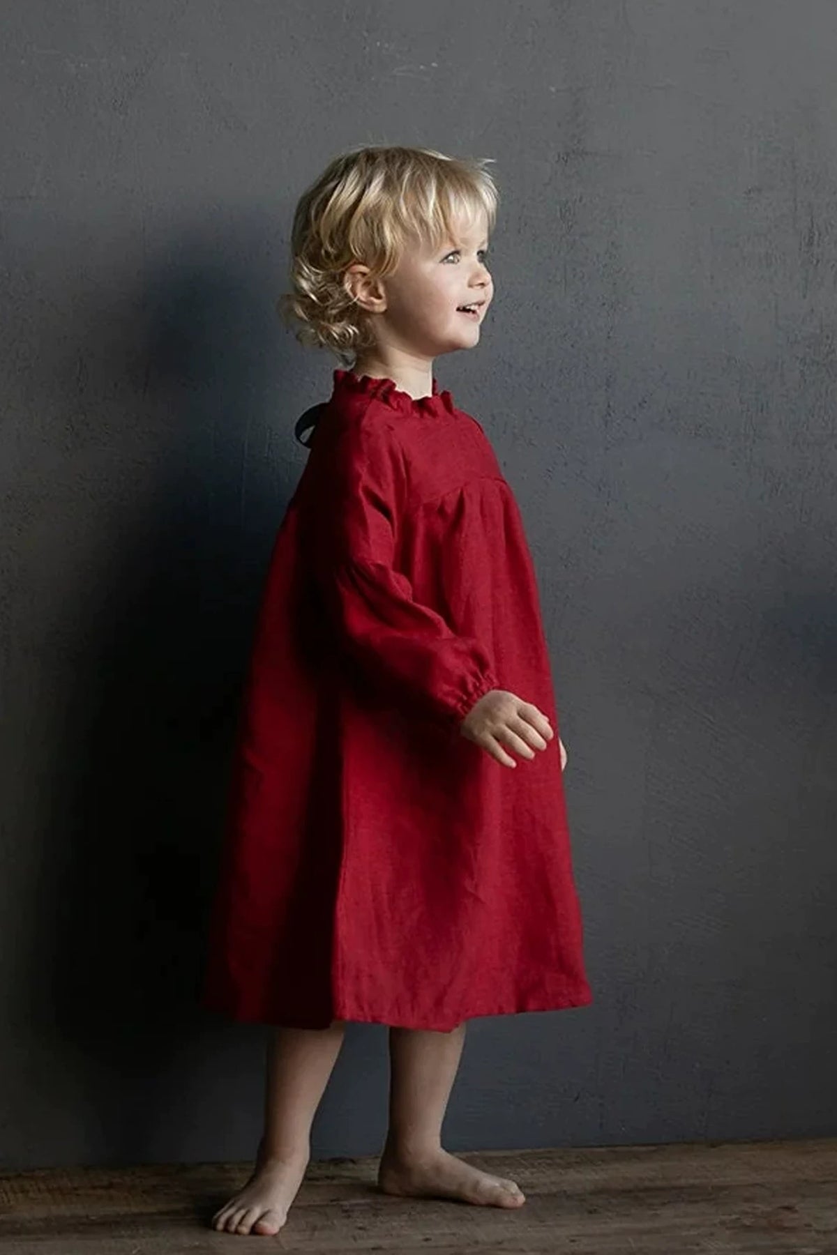 Pure Linen Lace-Collar Dress - Embroidered Long-Sleeve Autumn