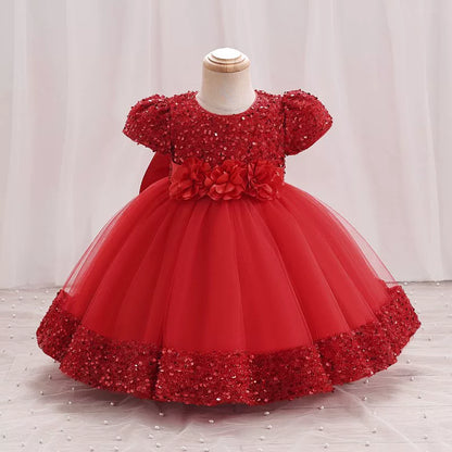 Puff Sleeve Bow Princess Dress - Floral Party Dress