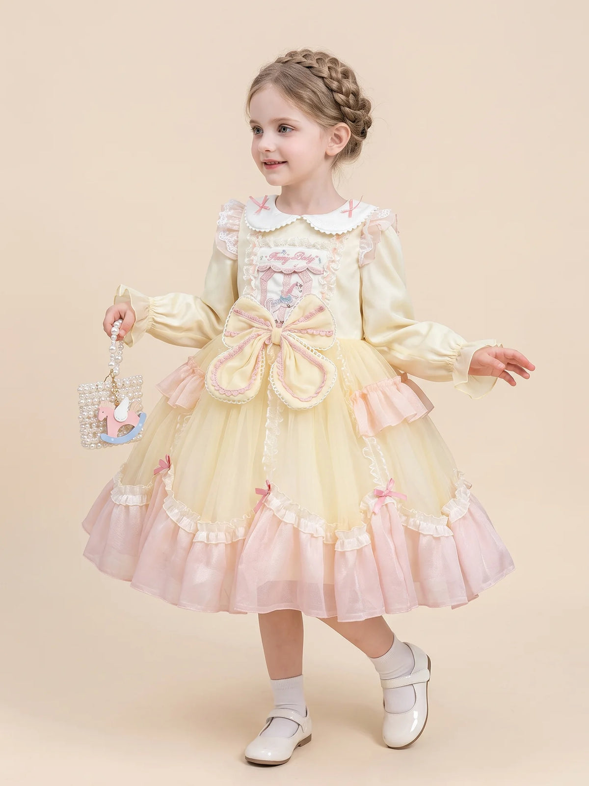 Girls Doll-Collar Lolita Cake Dress - Layered Tulle Princess Dress