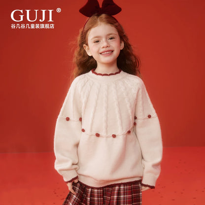 Girls New Year Red Sweater - Thick Festive Knit Pullover