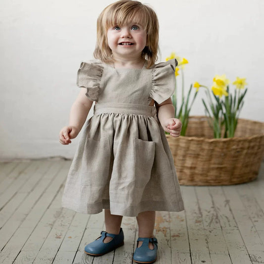 Girls Nordic Pure Linen Dress - Big-Love Series Long Sleeve