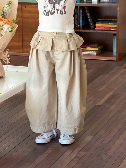 Girls Skirt-Panel Wide-Leg Pants - Curved-Cut Autumn Trousers