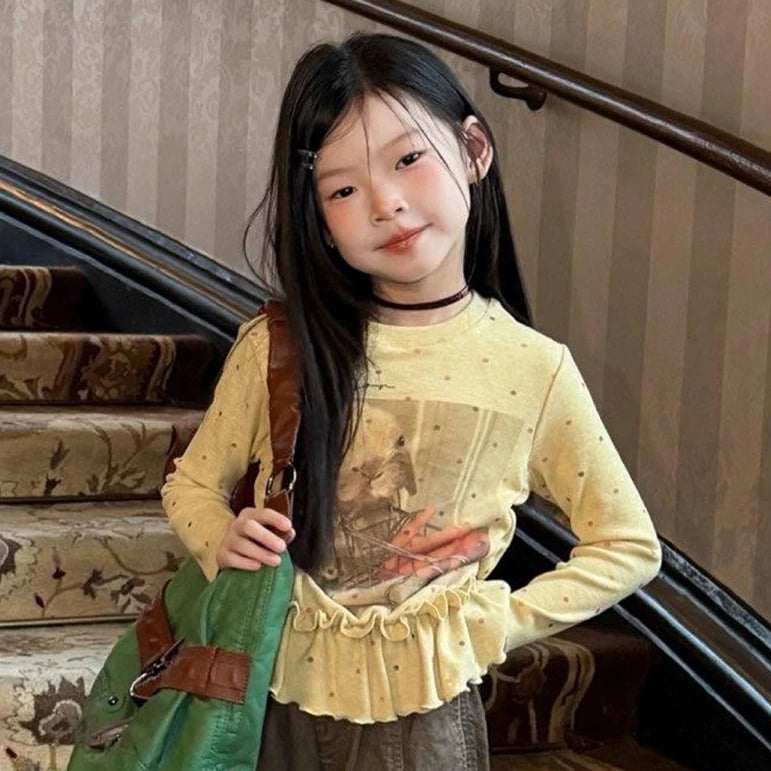 Girls Polka-Dot Ruffle-Hem Top & Straight Pants Set - Sweet Autumn Two-Piece