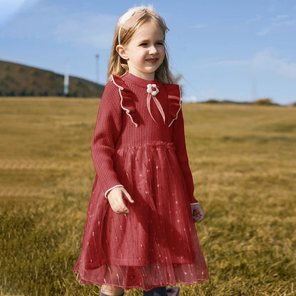Girls Knit Tutu Sweater Dress - Flower-Accent Princess Dress