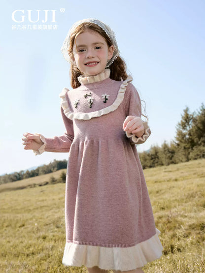 Girls Embroidered Princess Sweater Dress - Sweet Knit Midi