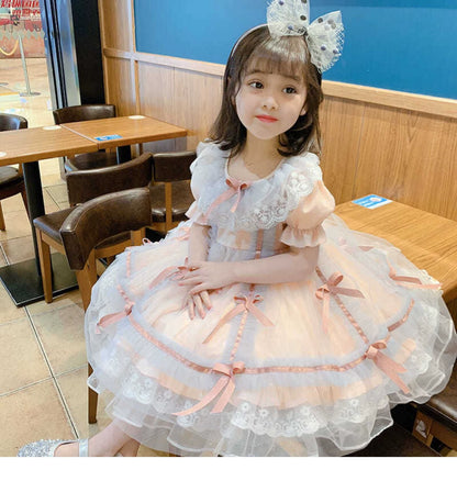 Girls Summer Lolita Princess Dress - Pink Puff Gown (Runs Small)