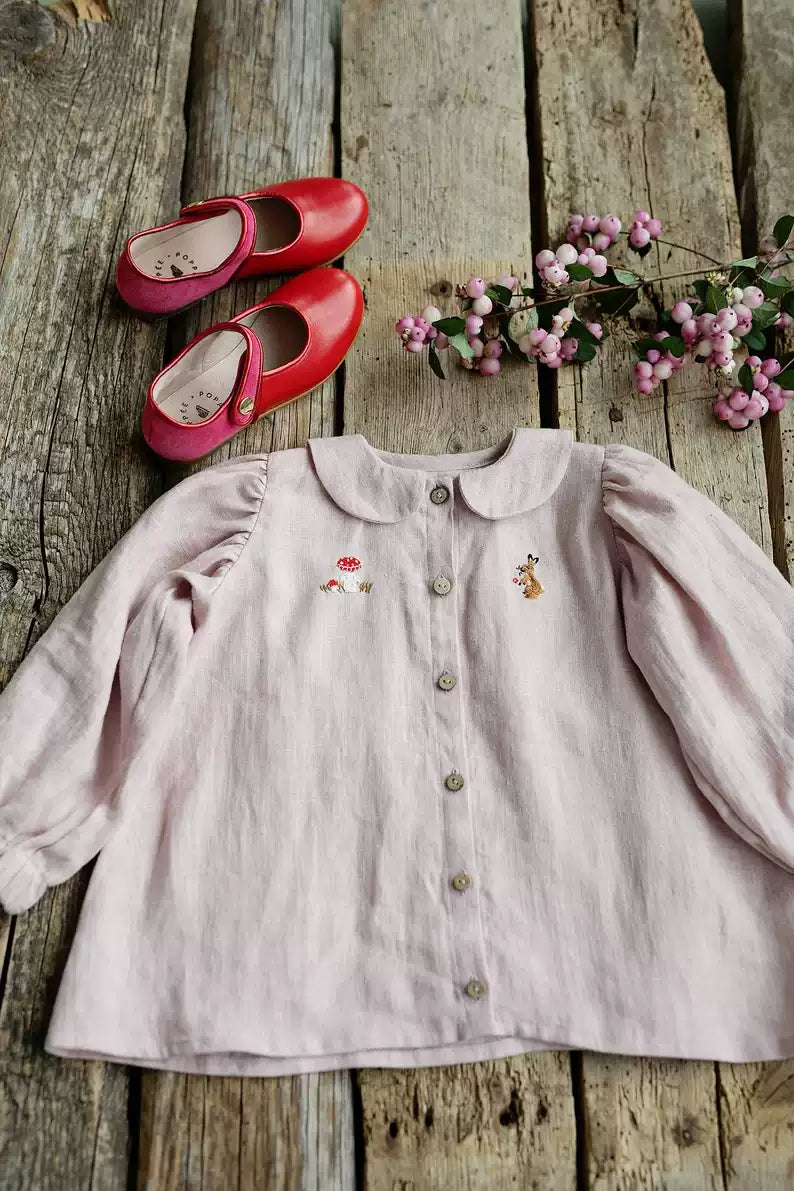 Antibacterial Linen Peter-Pan Collar Shirt - Sweet Long-Sleeve Top