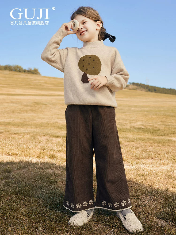 Girls Round-Neck Knit Top - Relaxed Winter Base Layer