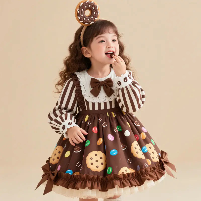 Girls Coffee Lolita Dress - Adorable Fleece-Lined Birthday Princess Gown