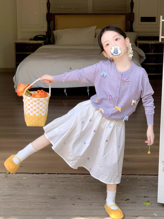Girls Knit Cardigan & Skirt Set - Sweet Korean Style Autumn Outfit