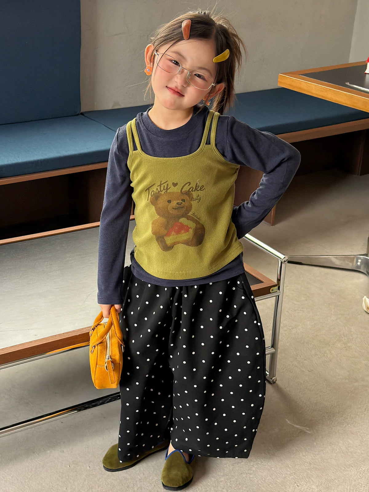 Girls Cami-Layered Tee & Polka-Dot Pants Set - Early-Autumn Three-Piece