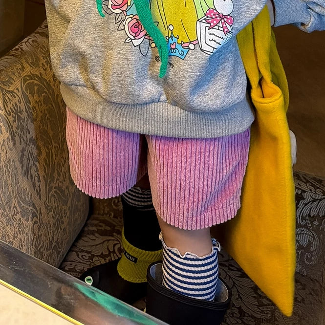 Girls Cartoon Hoodie & Corduroy Shorts Set - Cosy Autumn Casual