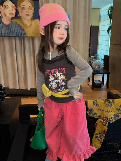 Girls Cami Two-Piece Top & Corduroy Pants Set - Retro Sweet-Cool Autumn Three-Piece