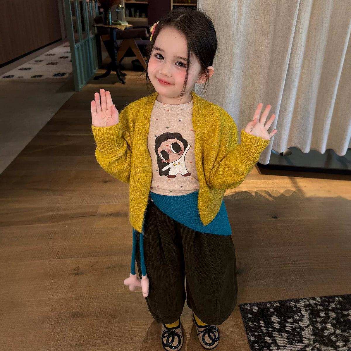 Girls Knit Cardigan & Wide-Leg Corduroy Pants Set - Soft Autumn