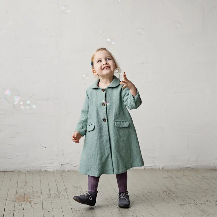 Girls Nordic Linen Jacket - Light Green Everyday Coat