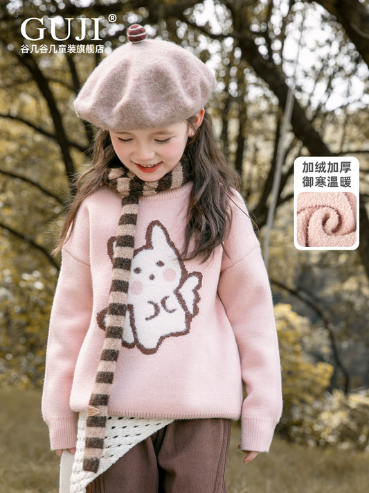 Girls Fleece-Lined Thick Sweater - Warm Winter Knit Pullover