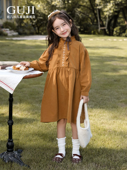 Girls Cotton A-Line Dress - Long-Sleeve Casual Princess Skirt