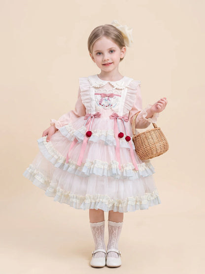 Girls Lolita Tulle Cake Dress - Korean Princess Dress in Pink or Yellow