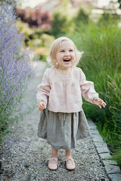 Alice Linen Embroidered Shirt - Girls Long-Sleeve Blouse
